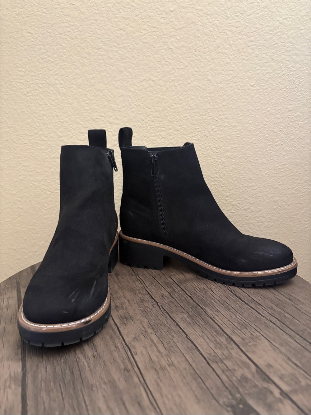 Kensie Black Suede Ankle Booties with Lug Sole